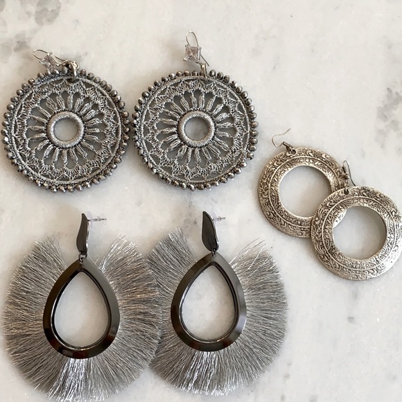 Jewelry - Silver Fringe Beaded Embossed Earring Bundle